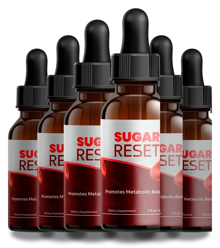 Six Sugar Reset dropper bottles grouped together